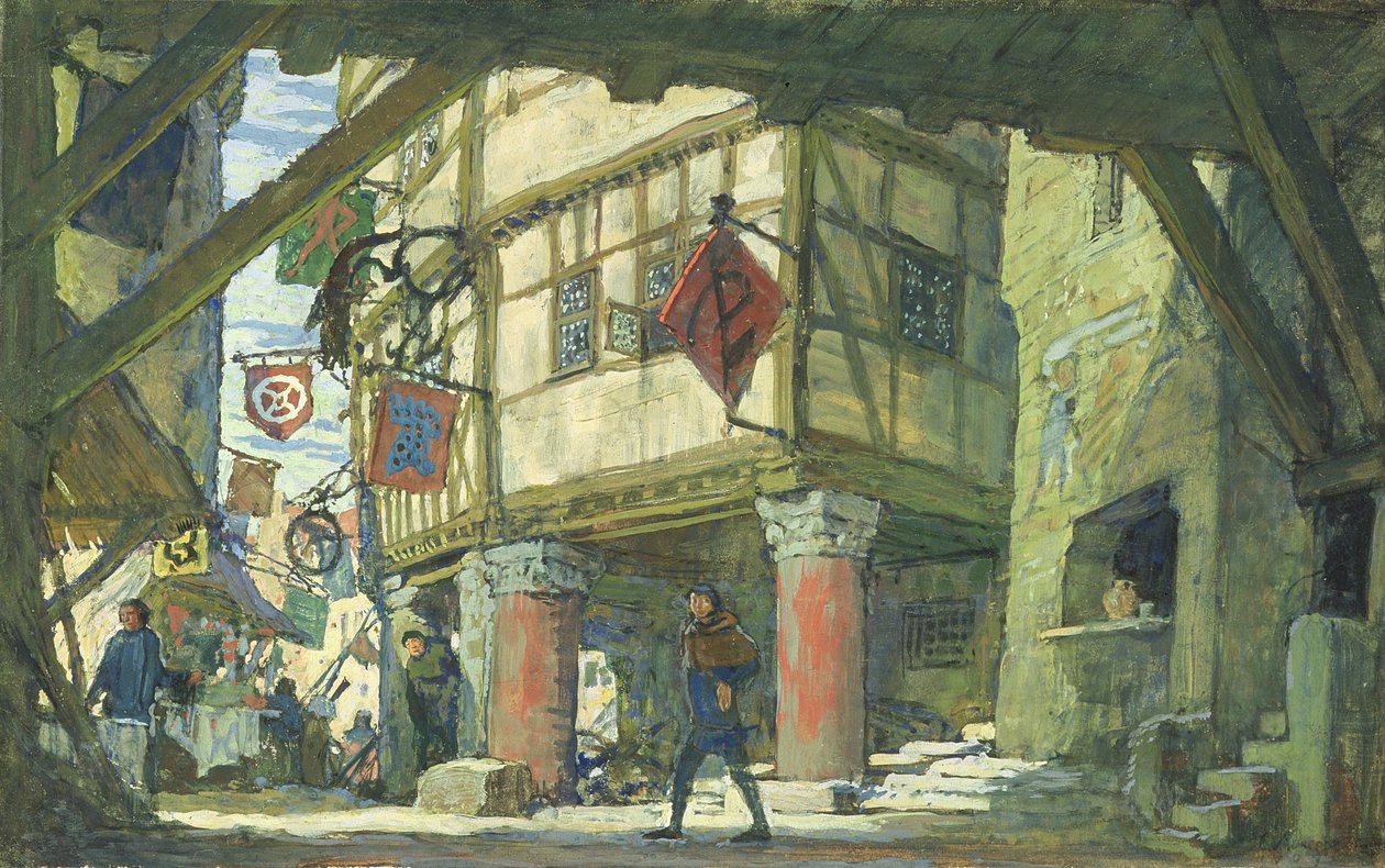 Escenografía de la obra "Feria en el Indicio de San Dionisio de Evgeni Evgenievitch Lanceray