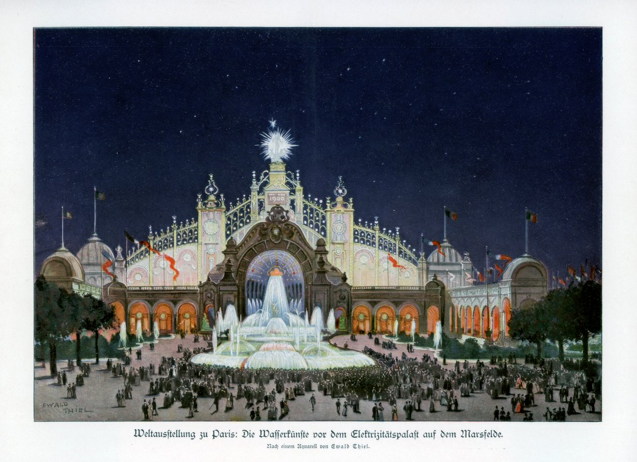 Fuentes en el Palacio de la Electricidad, Champ de Mars, Exposición Mundial de París 1889 de Ewald Thiel