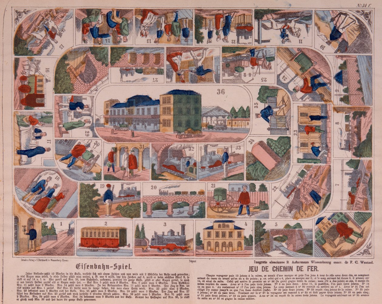Juego de tren de vapor, hoja pictórica publicada por Ackermann, Wissembourg, c.1860 de F. C. Wentzel