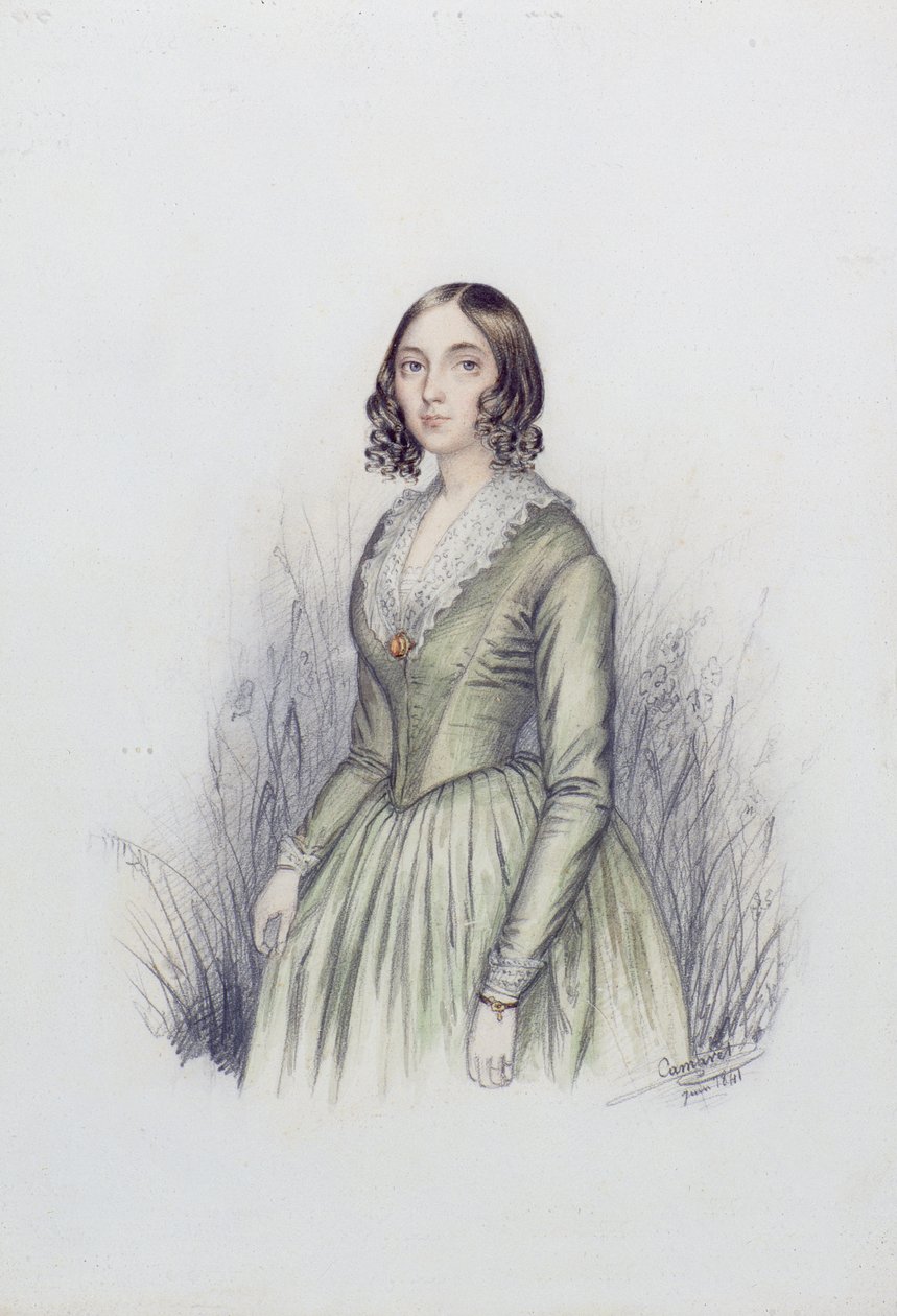 Retrato de una joven con un vestido verde, 1841 de F. Camaret