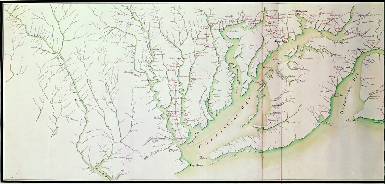 Mapa general de los campamentos y marchas del ejército en América por órdenes de Rochambeau, detalle del lado izquierdo, de Guerre de l