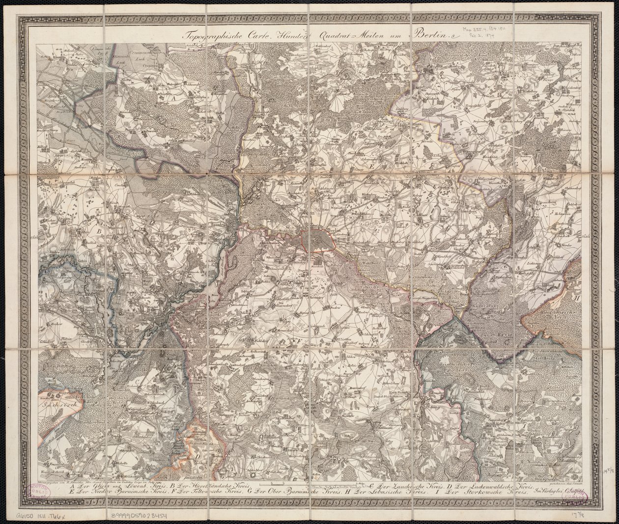 Mapa topográfico de cien millas cuadradas alrededor de Berlín de F. Schneider