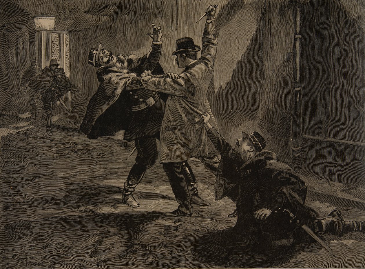 Etievant, el anarquista comete el apuñalamiento, ilustración de 