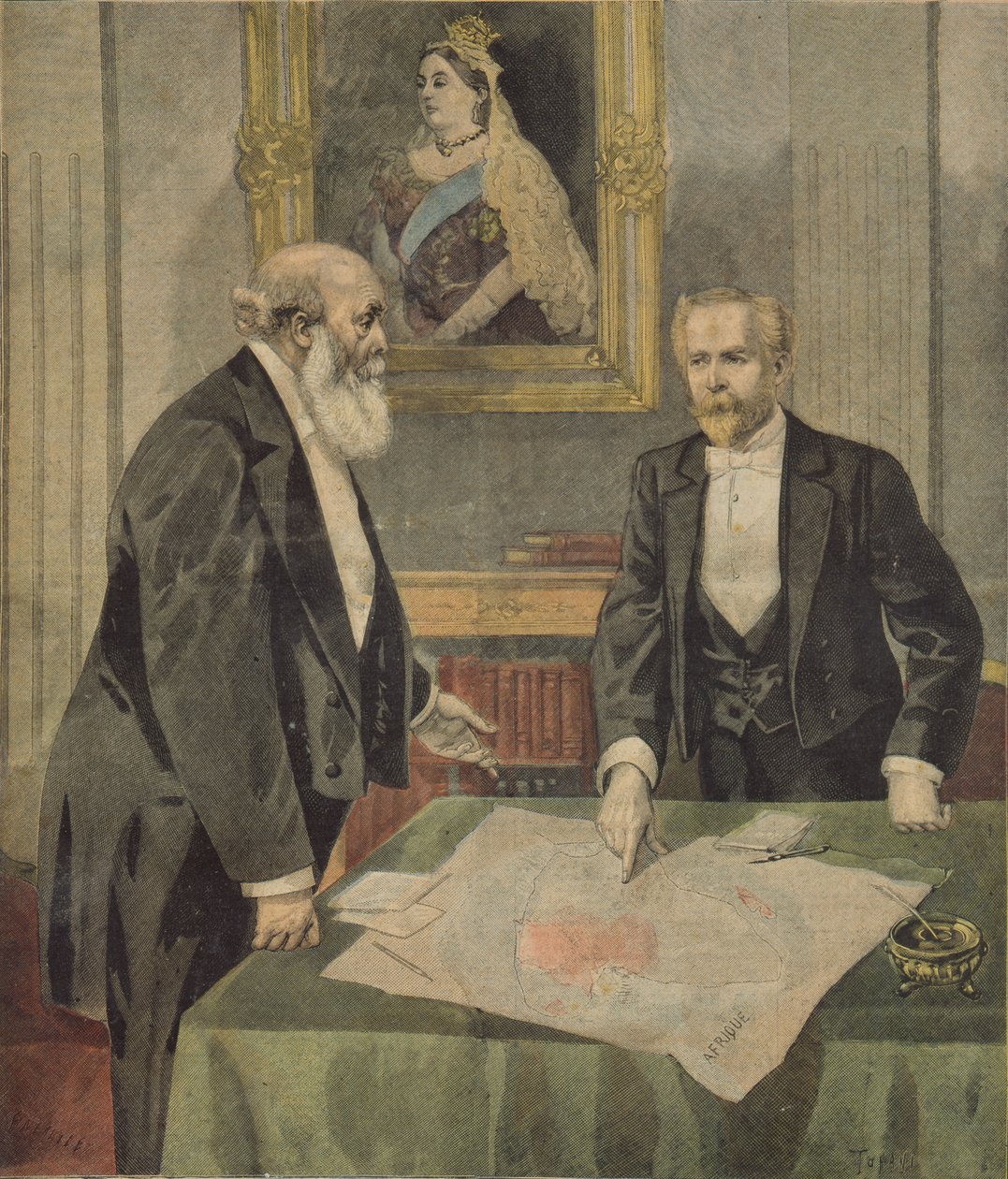 Convención anglo-francesa firmada en Londres por Paul Cambon (1843-1924) el embajador francés, y Lord Salisbury (1830-1904) el primer ministro británico, de Le Petit Journal, 9 de abril de 1899 de F.L. and Tofani, Oswaldo Meaulle
