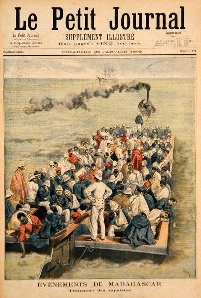 Eventos en Madagascar: La Repatriación de las tropas francesas, ilustración de Le Petit Journal, 20 de enero de 1896 de F.L. and Tofani, Oswaldo Meaulle