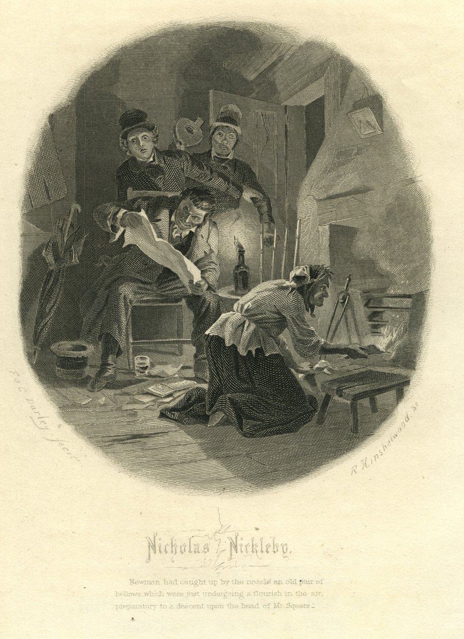 Nicholas Nickleby: Newman Noggs y Wackford Squeers, 1867 de F.O.C. and McRae, C. John Darley