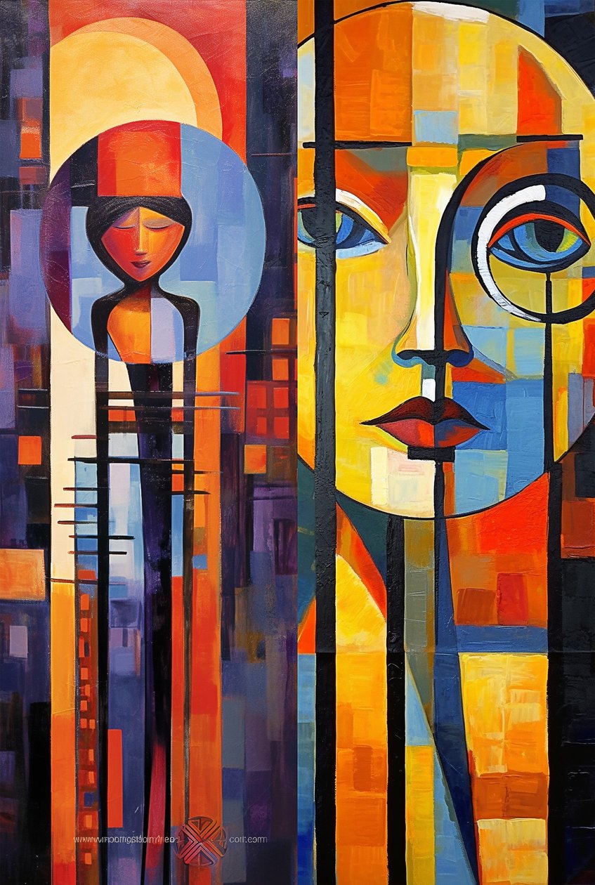 Abstracto figurativo, cara de acrílico a todo color, impresión de arte en lienzo, de F. Abderrahim