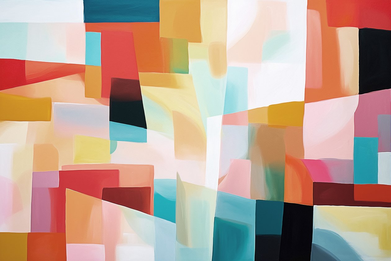 Pintura Geométrica Abstracta para Decoración de Pared de Pasillo colores cálidos, impresiones artísticas de F. Abderrahim
