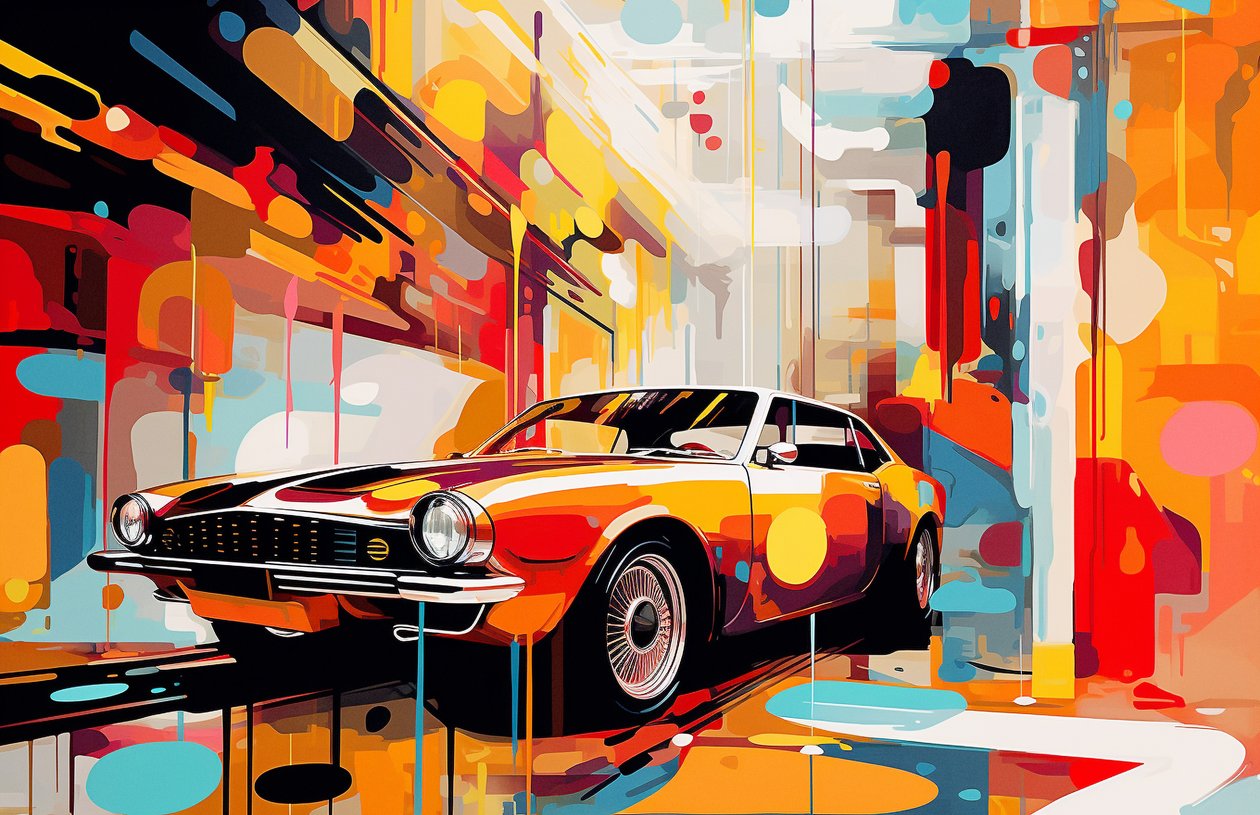 Pintura abstracta de un coche americano antiguo, decoración de habitaciones para adultos jóvenes, impresiones de Arte de pared de F. Abderrahim