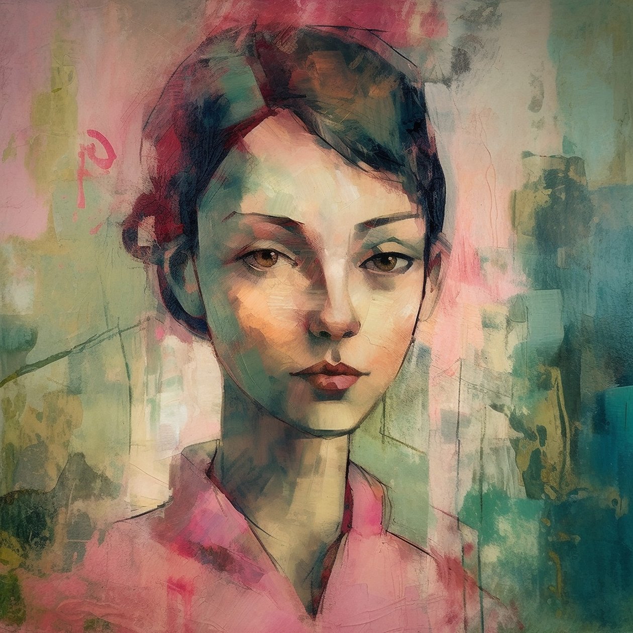 Retrato abstracto de una mujer joven, al estilo de Maurice Denis, impresiones artísticas de F. Abderrahim