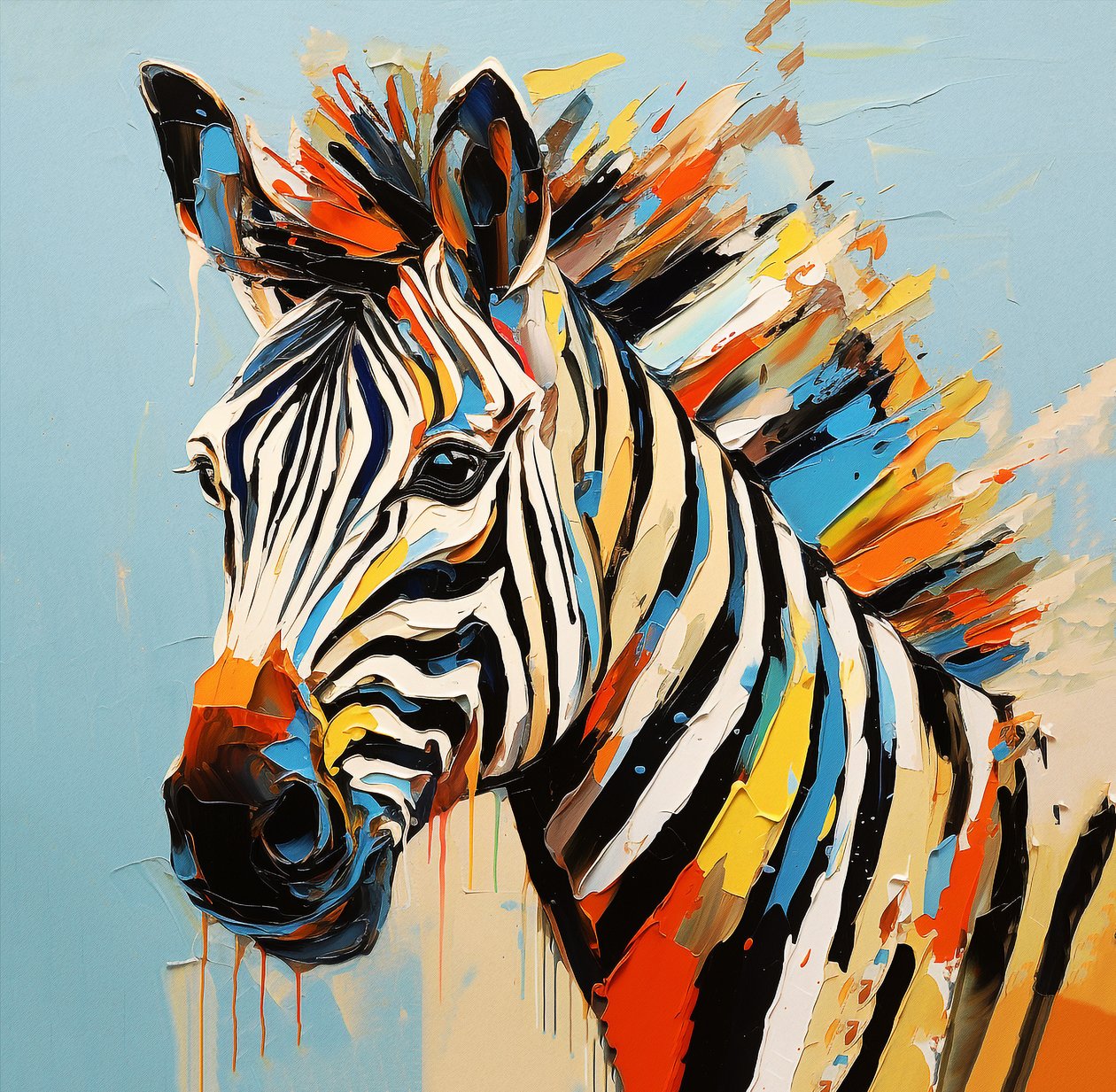 Abstracto animal de la sabana cebra retrato, pintura a todo color , Wall Art | Impresiones en lienzo de F. Abderrahim