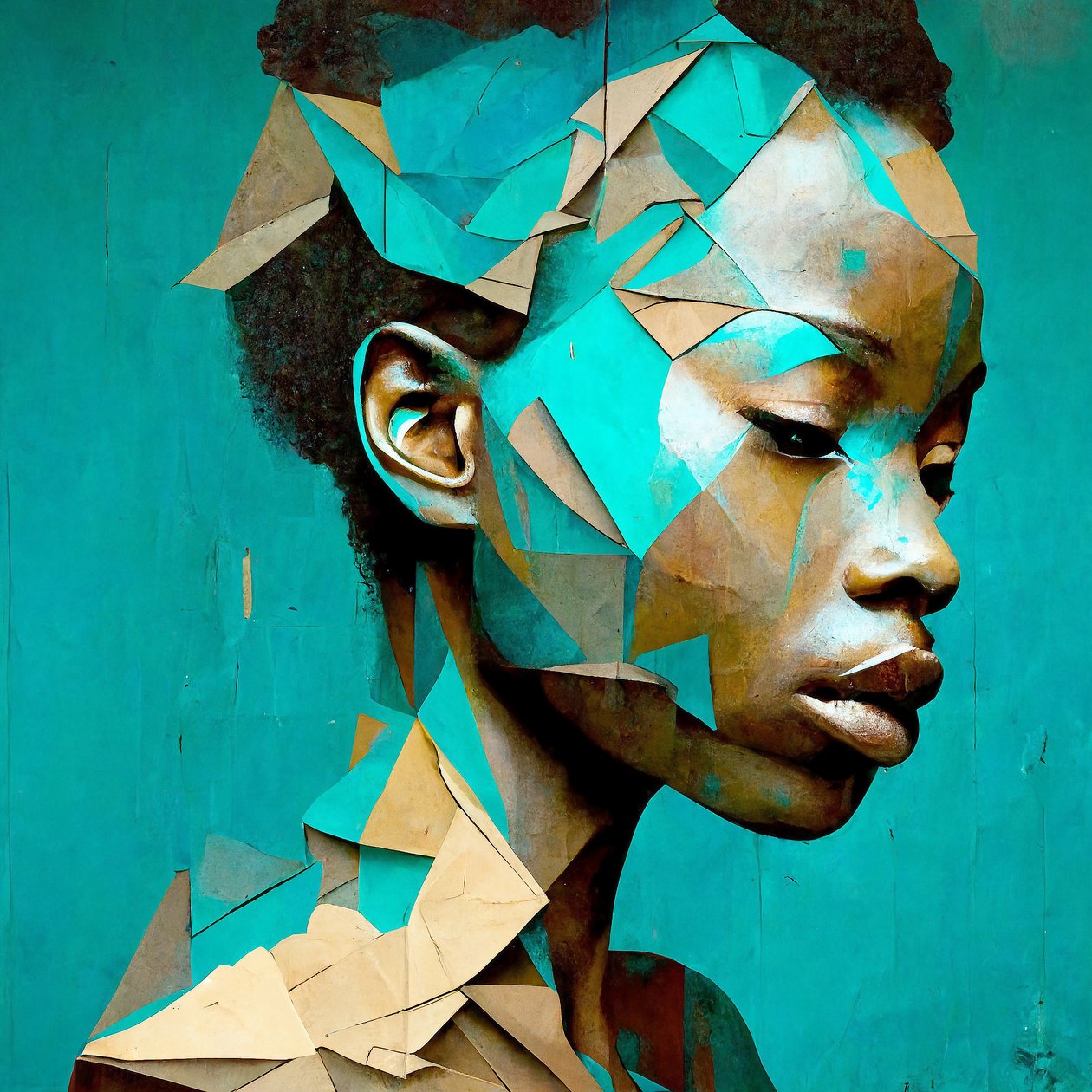 Retrato de niña africana, pintura efecto triángulos, impresión en lienzo bajo demanda de F. Abderrahim
