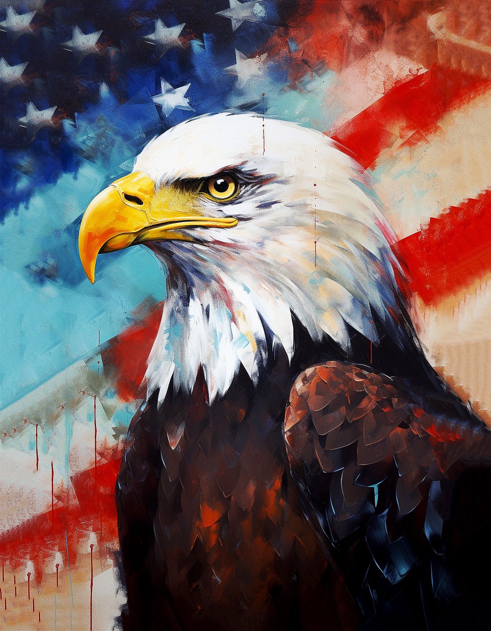 Águila americana, bandera de EE.UU. en el fondo, Pintura al óleo, decoración de la habitación, impresiones de arte de la pared de F. Abderrahim