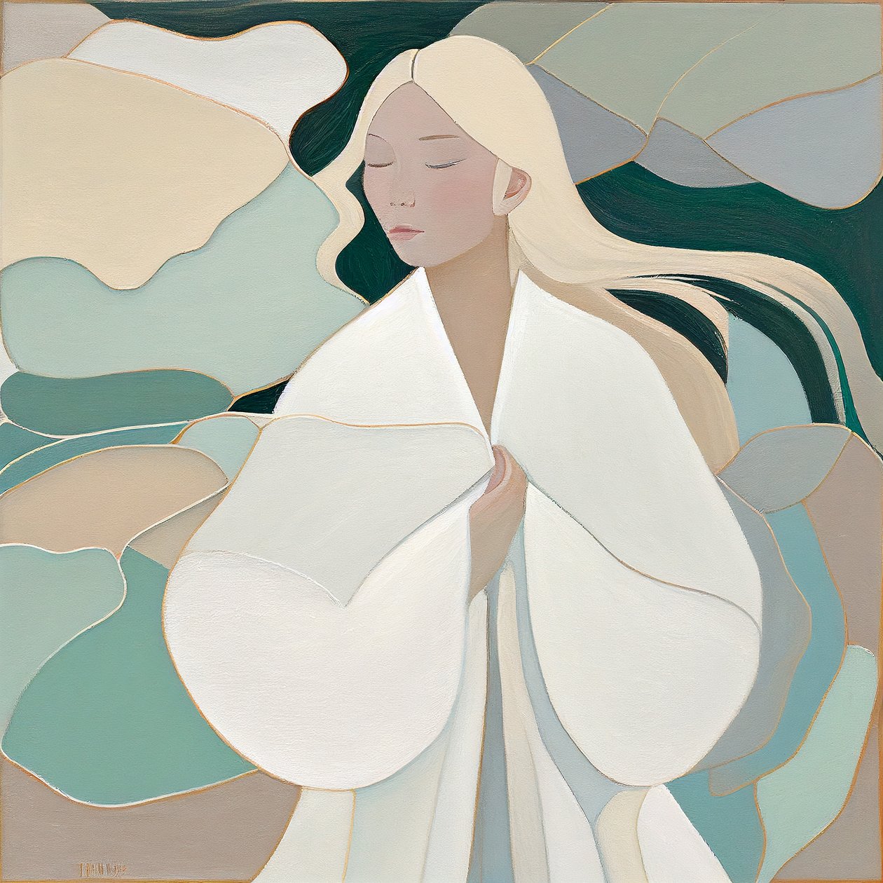 Hermosa rubia Retrato femenino en lienzo de pintura, impresión mural bajo demanda de F. Abderrahim