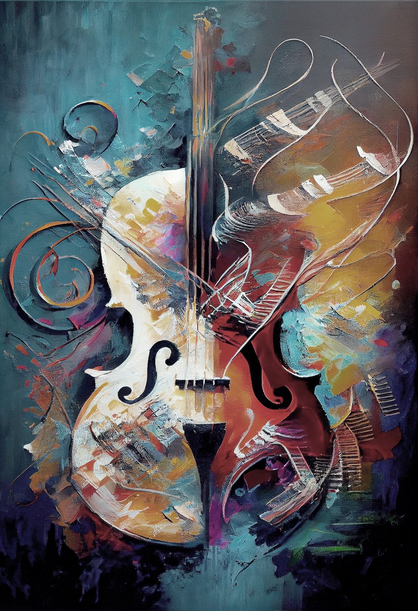 Pintura clásica de violín con pinceladas sobre lienzo, impresiones artísticas murales de F. Abderrahim