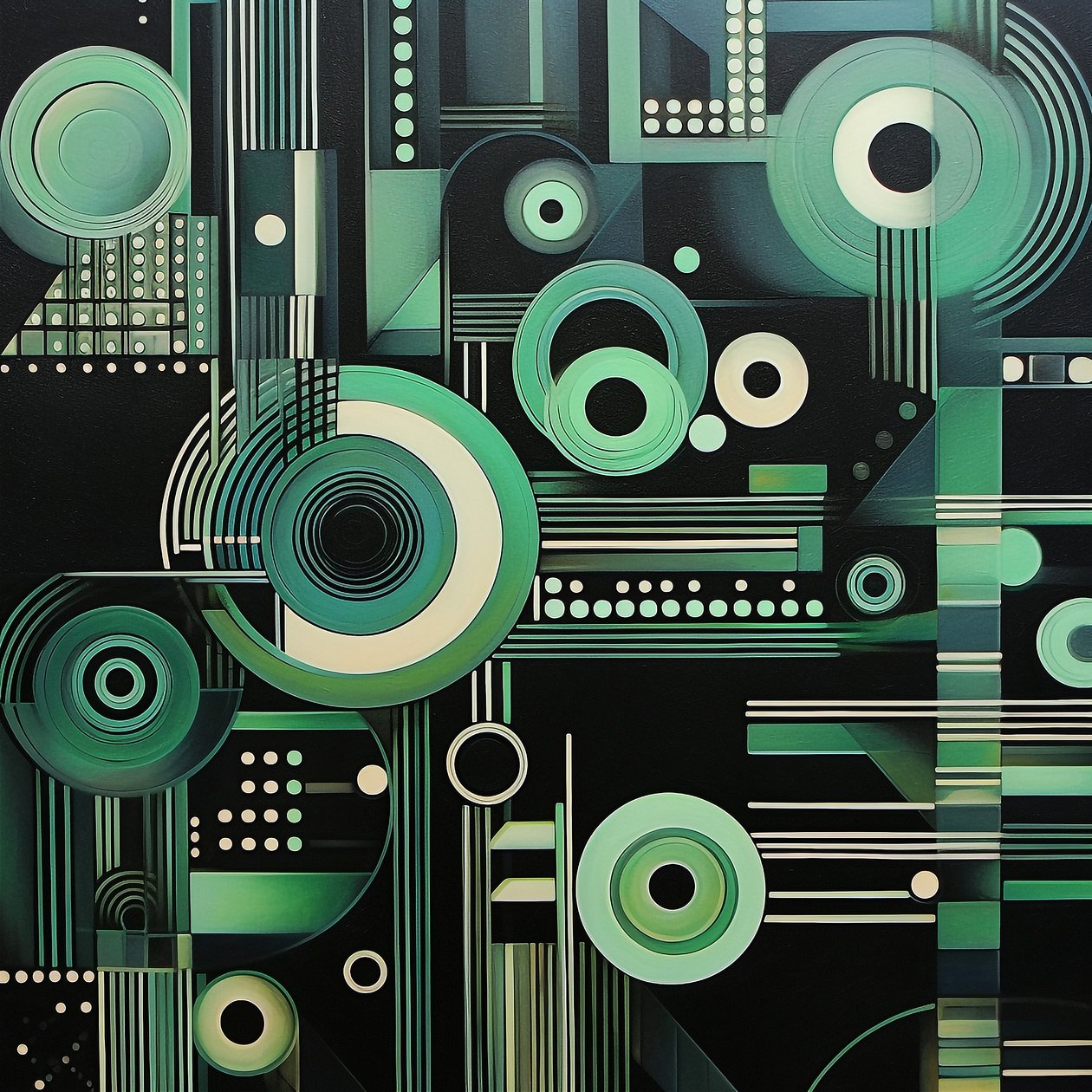 Pintura geométrica compleja sobre fondo negro oscuro, bellas artes Impresiones de F. Abderrahim