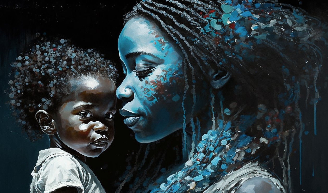 Emotivo retrato de una madre africana con su hijo, Impresiones en lienzo de F. Abderrahim