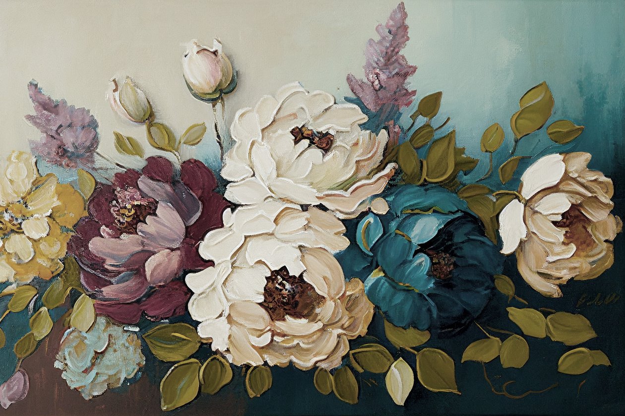 Ramo de flores de peonias, impresiones horizontales en lienzo de F. Abderrahim