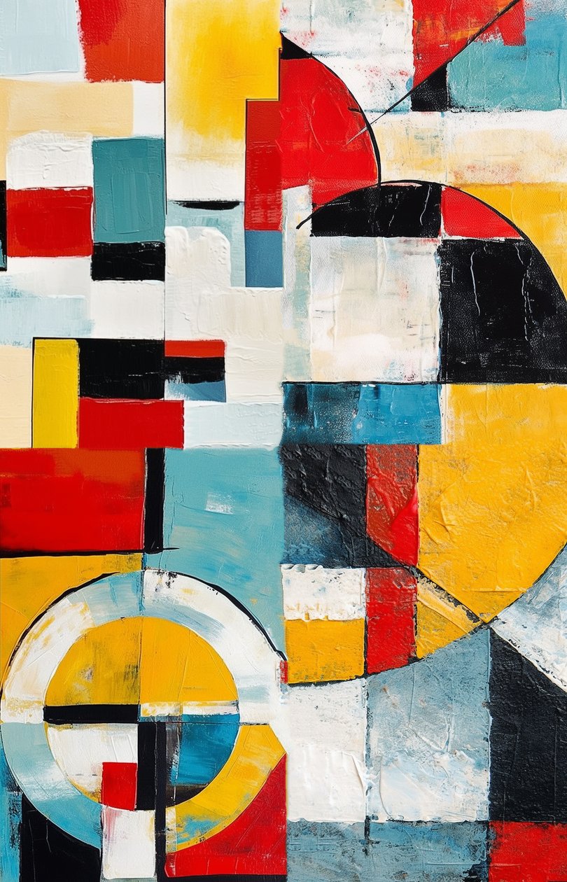 Felicidad de la geometría amarilla, Pintura al óleo abstracta, Impresiones artísticas online de F. Abderrahim