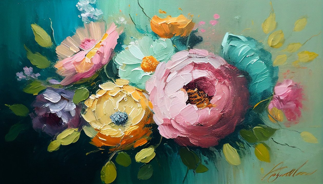 Horizontal abstracto Floral bodegón pintura sobre lienzo impresiones de arte de la pared de F. Abderrahim
