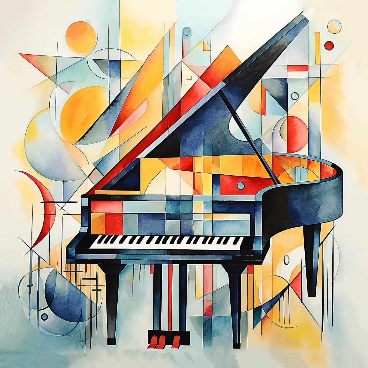 Estilo abstracto Kandinsky, Teclas de piano abstractas, decoración de pared de recibidor y salón de F. Abderrahim