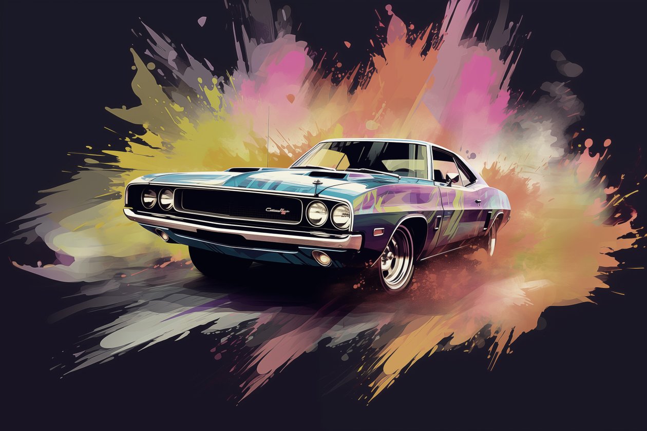 Coche antiguo americano, años 70 y 60, Pintura abstracta, Impresiones artísticas murales de F. Abderrahim
