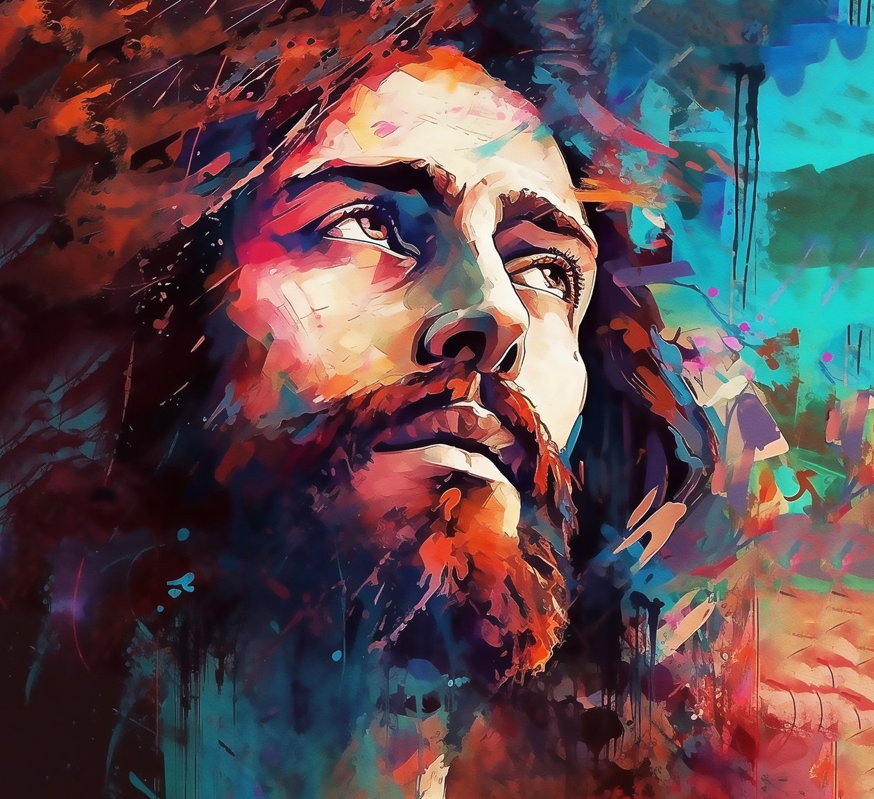 Rostro religioso de Jesucristo, Pintura sobre lienzo cristiana espiritual de F. Abderrahim