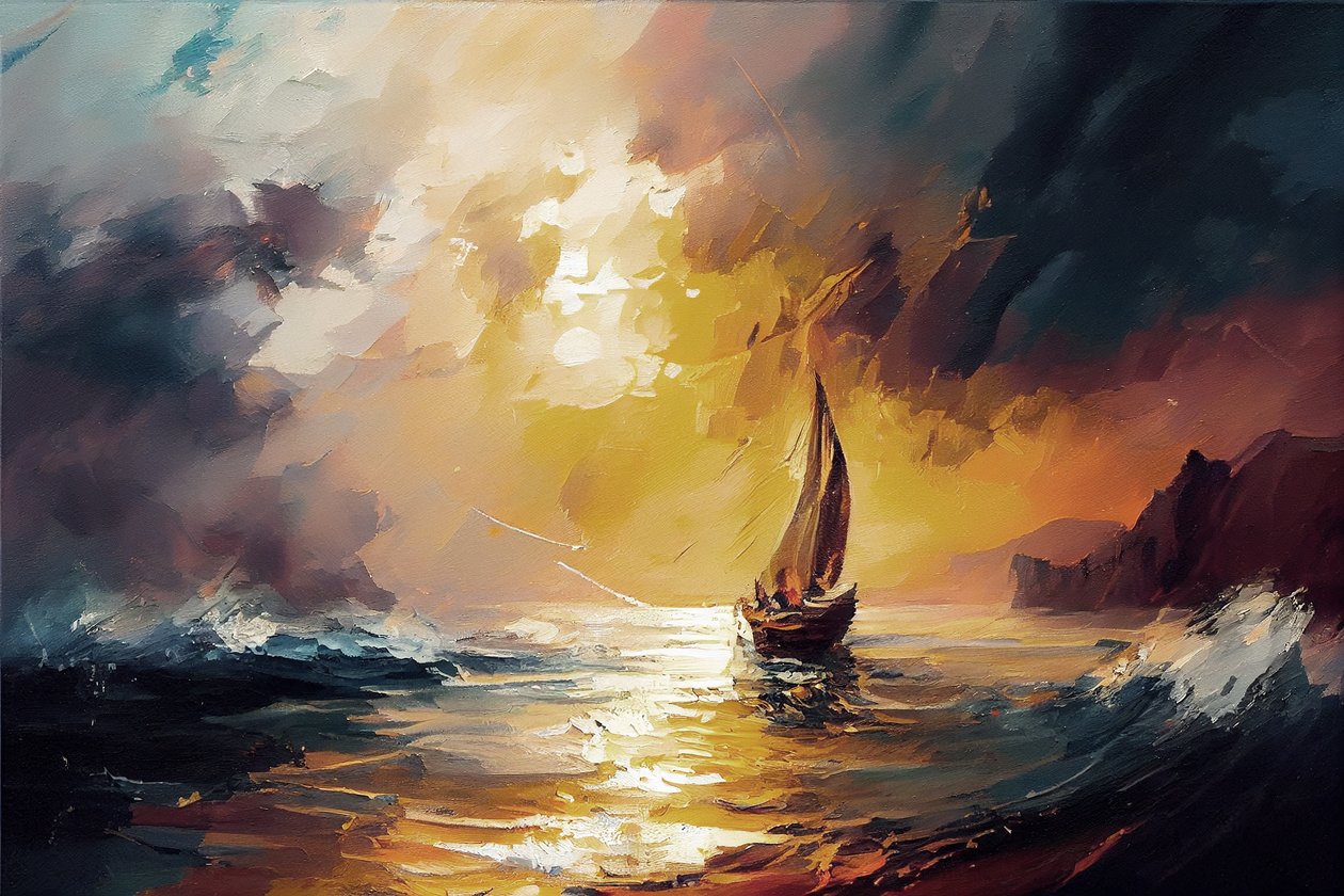 Velero en un atardecer rojo Paisaje marino sobre lienzo, impresión de arte mural por encargo de F. Abderrahim