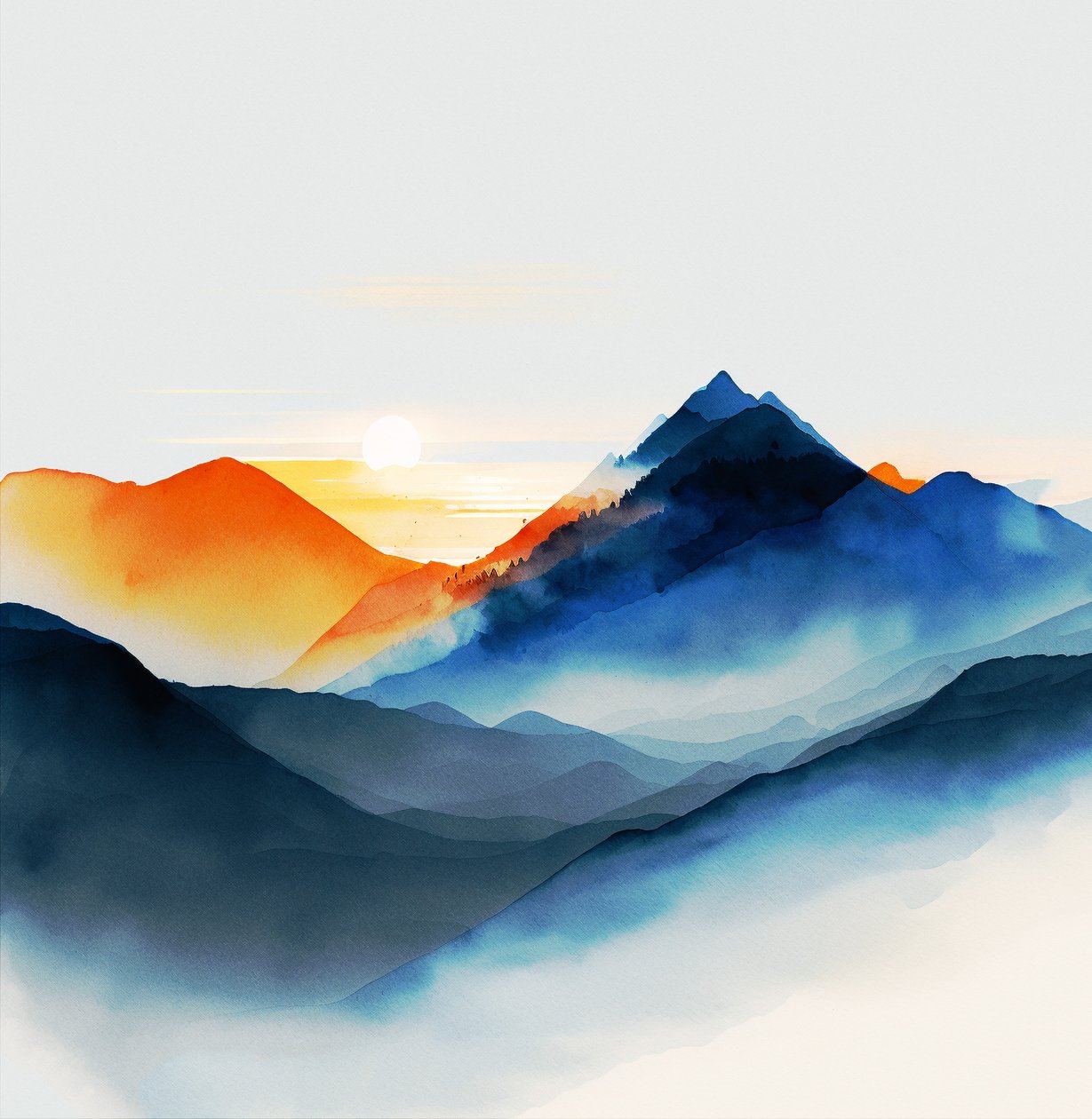 Sombras de montañas azules serenas, lienzos e impresiones artísticas de F. Abderrahim