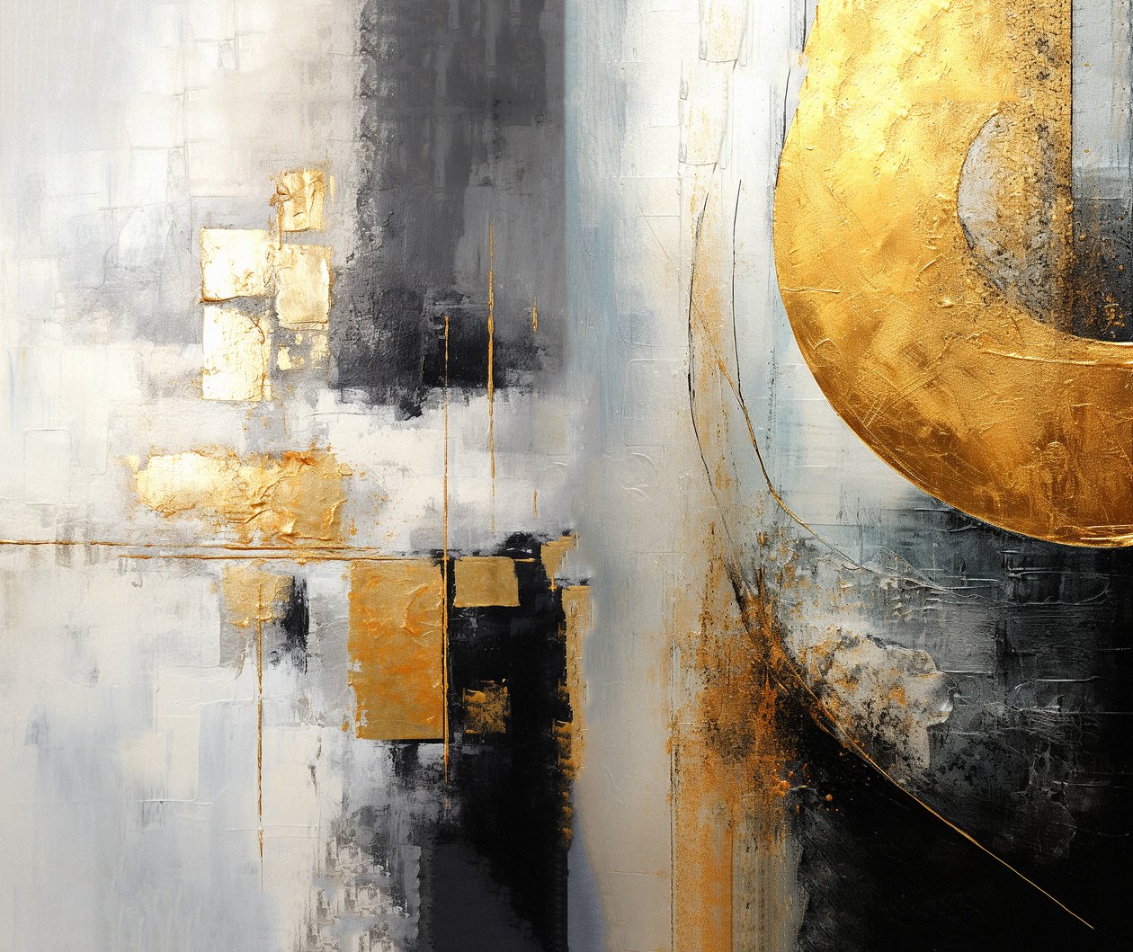 Plata y oro abstracto Arte intuitivo Pintura, impresiones artísticas cuadradas de F. Abderrahim