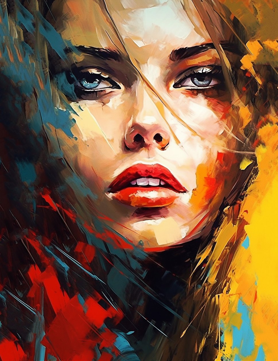 Retrato de mujer pintura al óleo impresionista, hall  room wall decoration idea. de F. Abderrahim