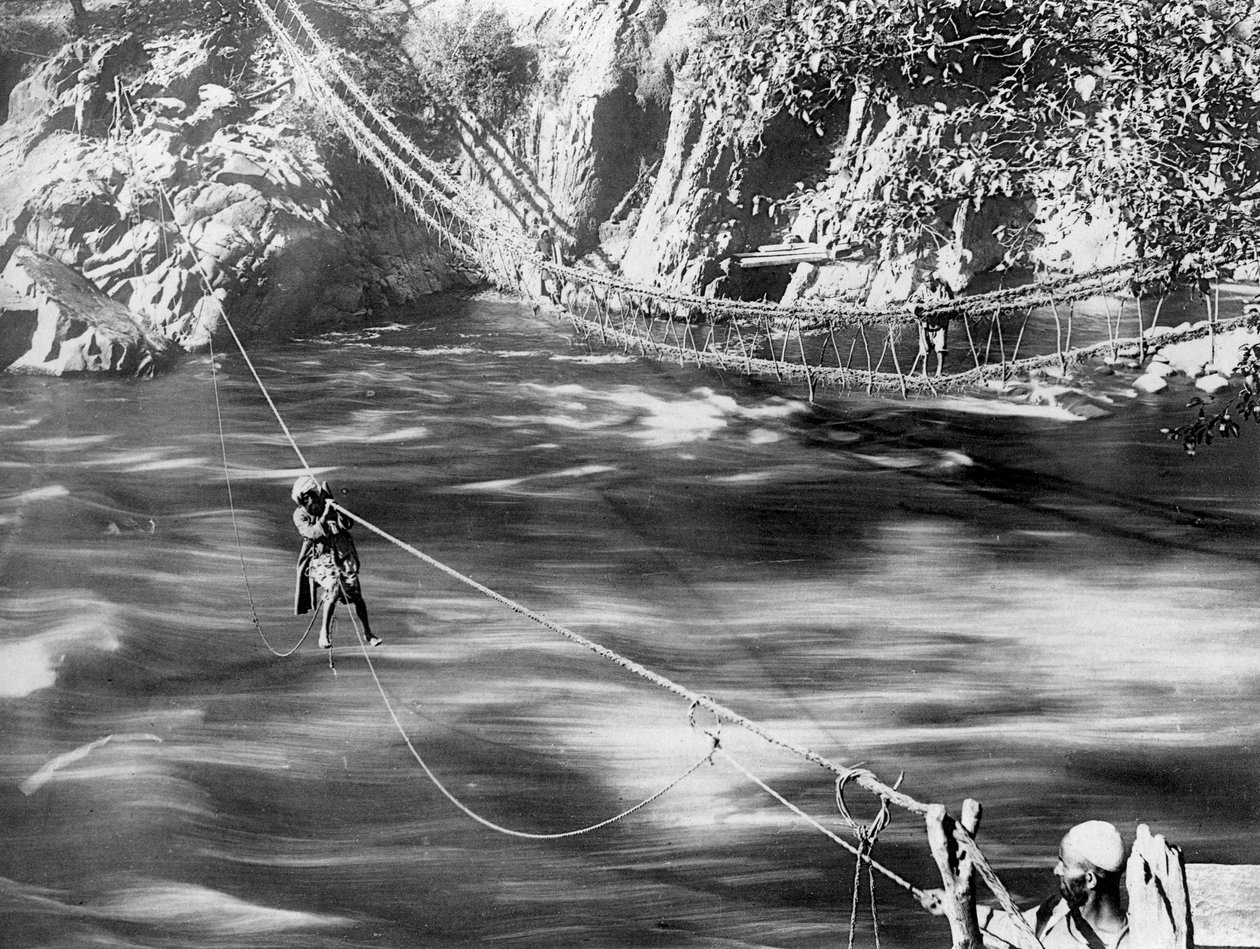 Puente de Cuerda, Valle de Jhelum, Cachemira, India de F. Bremner