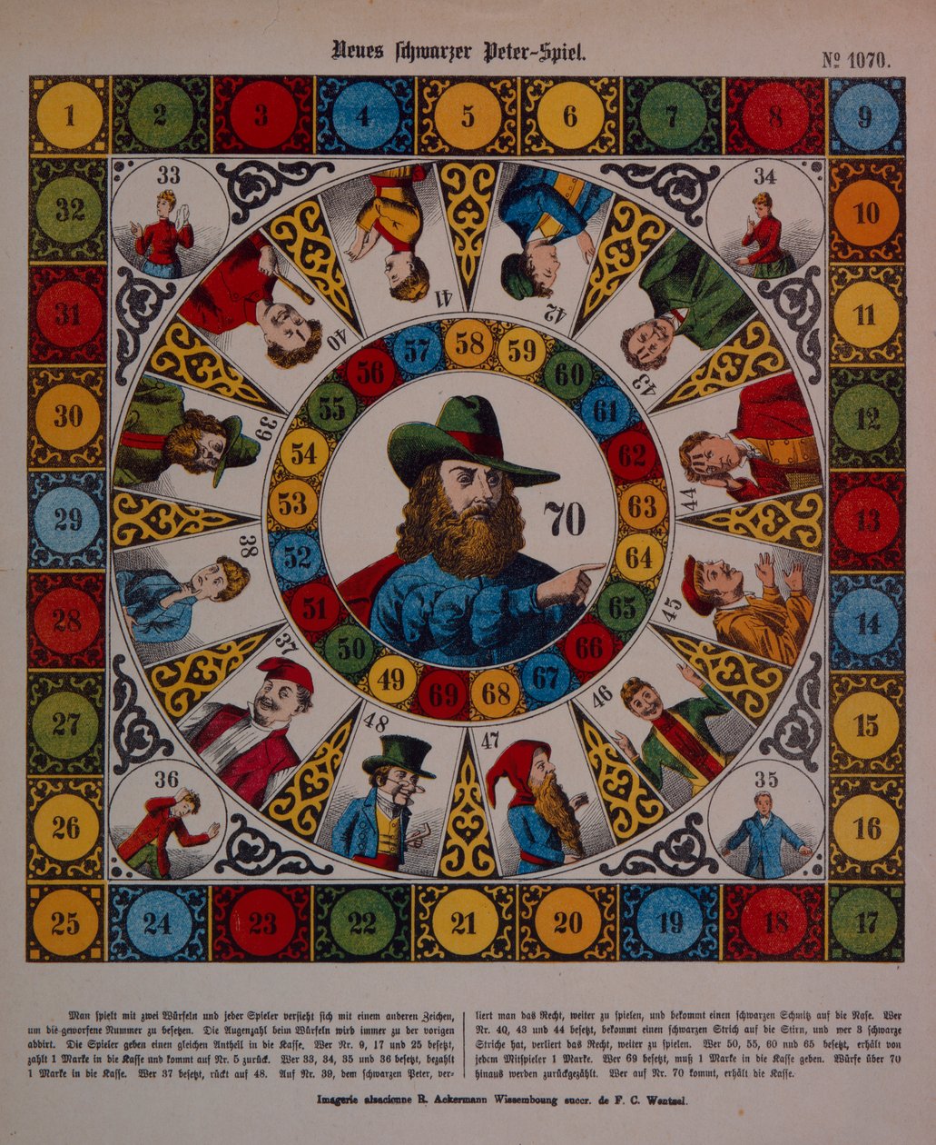 Juego de Schwarzer Peter, o Black Peter, hoja suelta publicada por Ackermann, Wissembourg de F. C. Wentzel