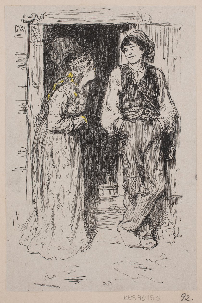 Ilustración de "Askeladden que consiguió que la princesa se riera" de F. Hendriksen