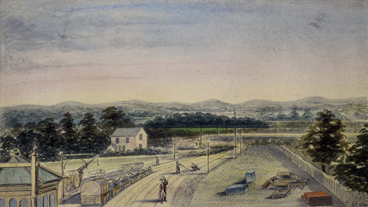 Vista desde el puente de la estación de ferrocarril, Lingfield, Surrey mirando hacia Crowhurst de F. J. P.