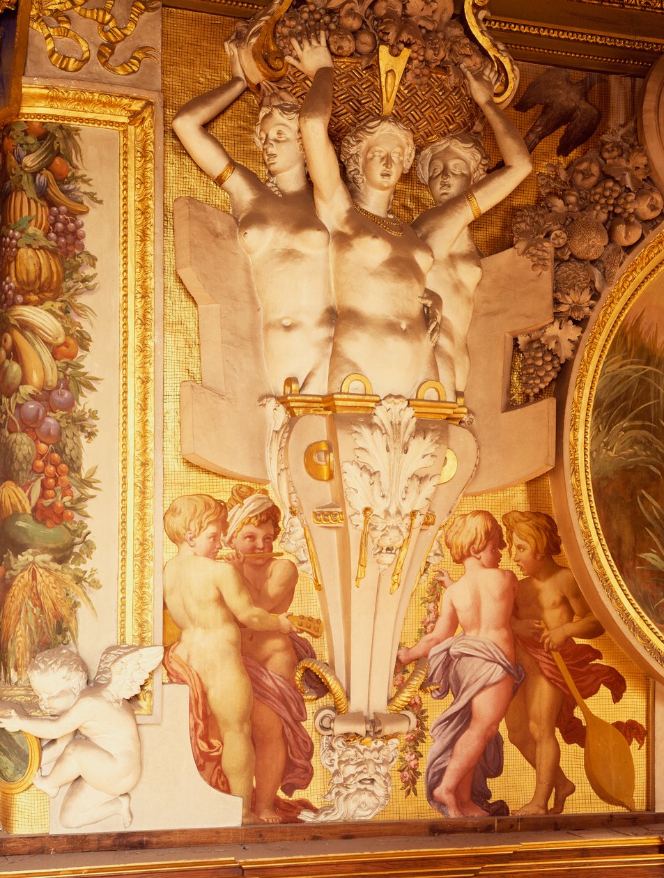 Frescos y trabajos en estuco en la galería de Francisco I del Château de Fontainebleau, Francia (Patrimonio Mundial de la UNESCO) de F. and Rosso Fiorentino G. Primaticcio