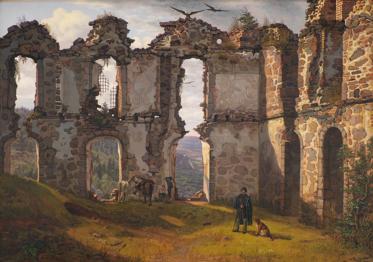 Las ruinas de Brahehus cerca de Jönköping, Suecia de F. Sødring