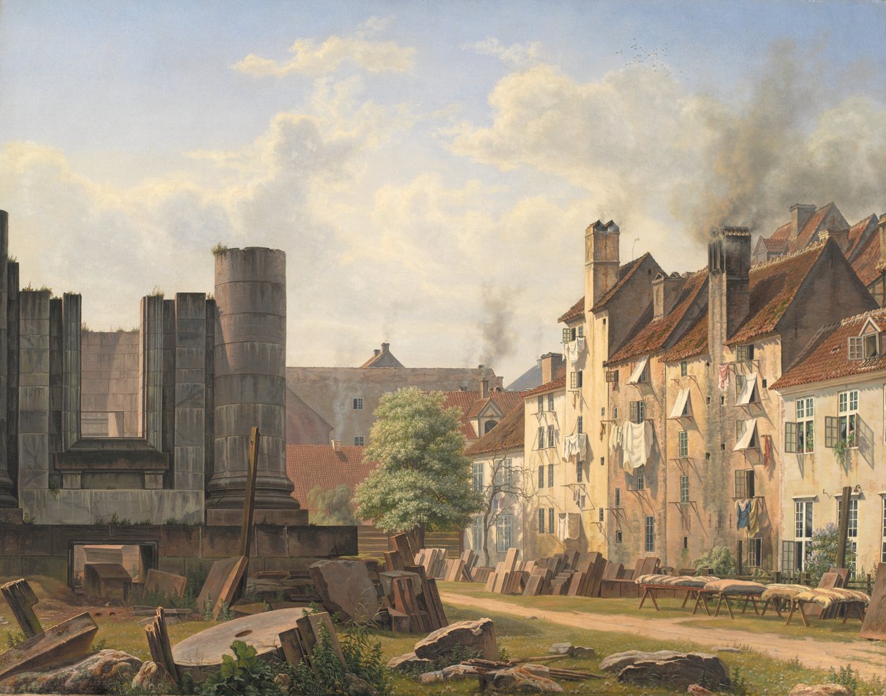 Vista de la Plaza de Mármol con las ruinas de la Iglesia Incompleta de Frederik de F. Sødring