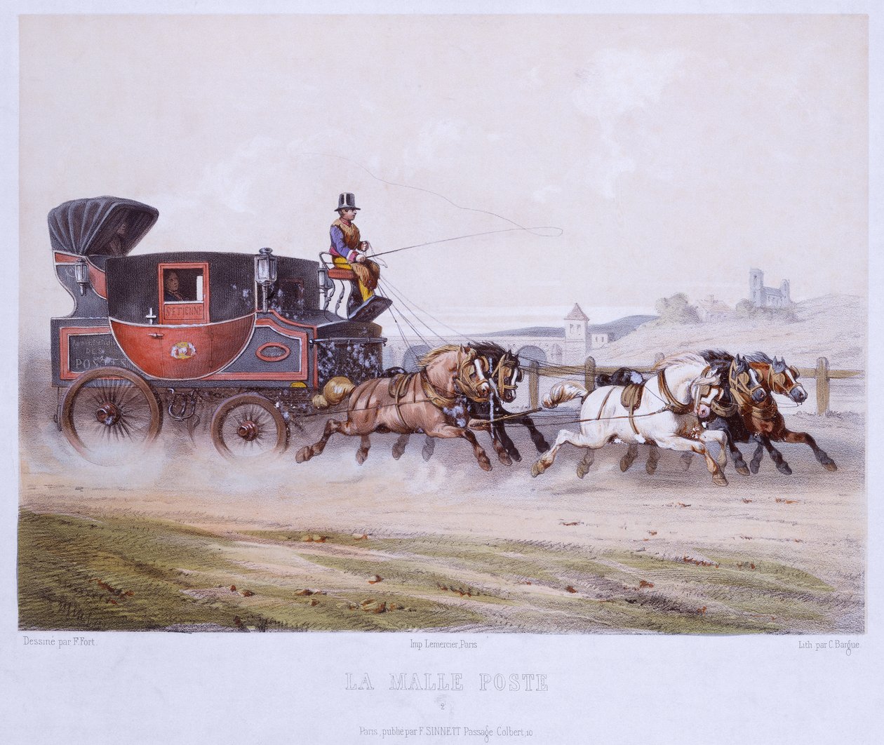 El coche de correos, grabado por Charles Bargue (1826-83) de F. after Fort