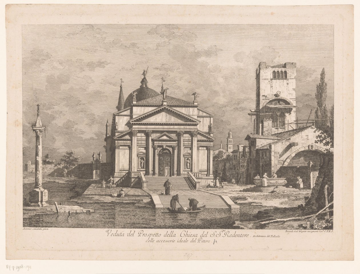 Vista de Il Redentore en Venecia Veduta del Prospeto della Chiesa del S.S.mo Redentore (título sobre el objeto) Vistas de Venecia según los diseños de Canaletto (título de la serie) de Fabio Berardi
