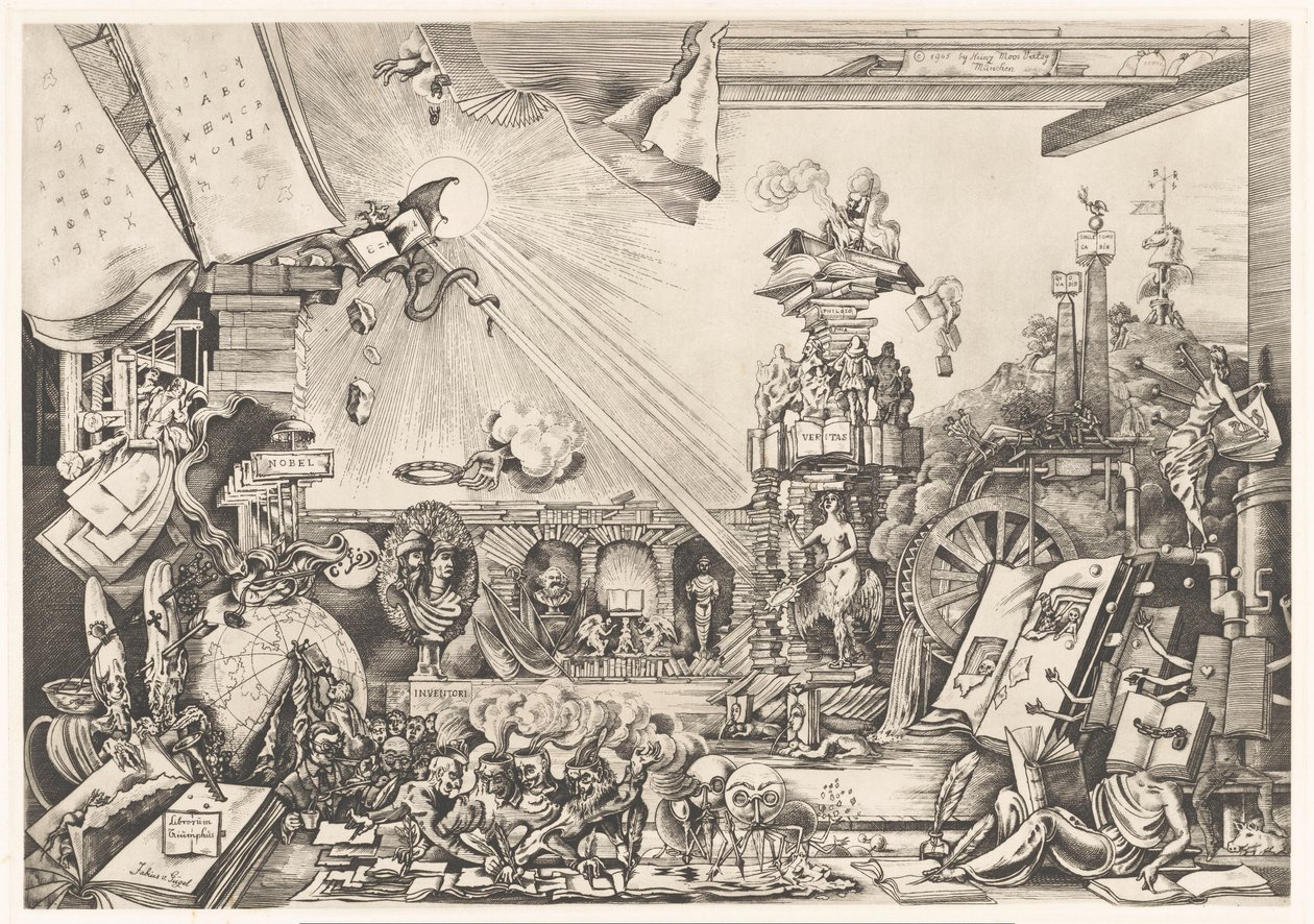 Rendimiento surrealista Librorum Triumphus (título sobre el objeto) de Fabius von Gugel (signed by artist)