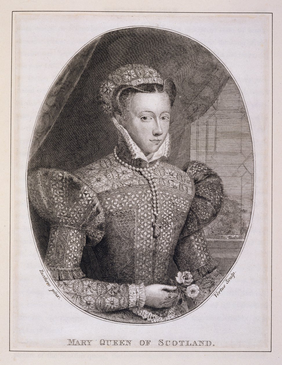 María Reina de Escocia (1542-87), grabado por George Vertue (1684-1756) (grabado) de Federico (after) Zuccaro