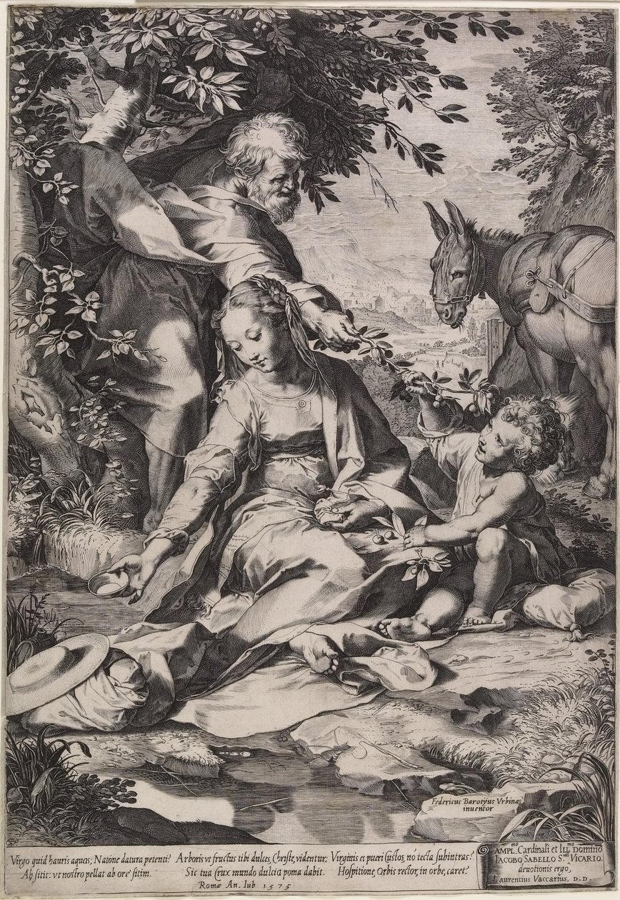 El descanso en el regreso de Egipto, grabado por Cornelis Cort, 1575 de Federico Fiori Barocci or Baroccio