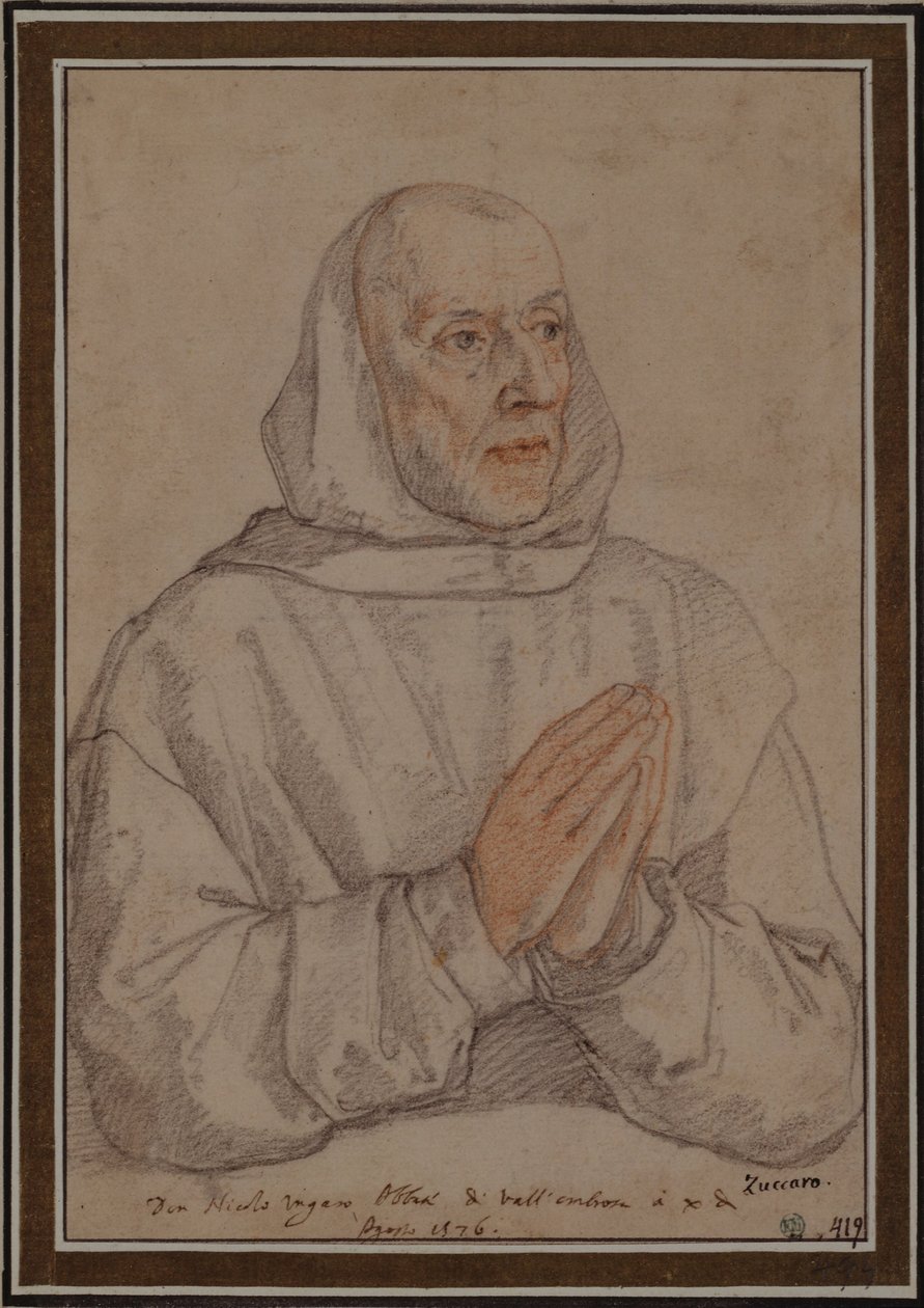 Retrato de Niccolò Ungaro, abad de Vallombrosa, encapuchado y afeitado de Federico Zuccaro