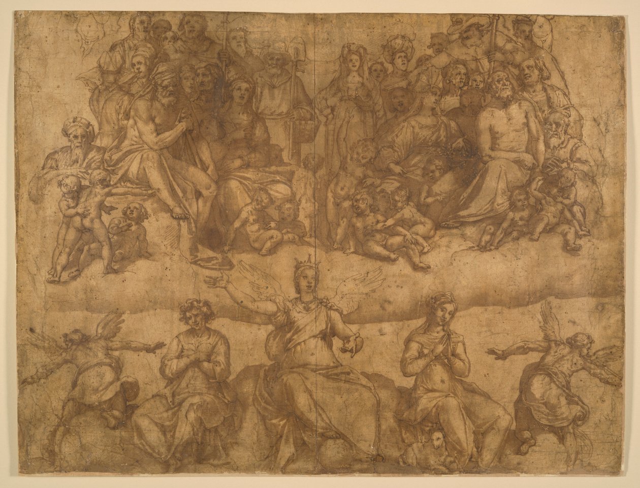 Almas redimidas y figuras alegóricas, estudio para el fresco del Juicio Final en la cúpula del Duomo, Florencia de Federico Zuccaro