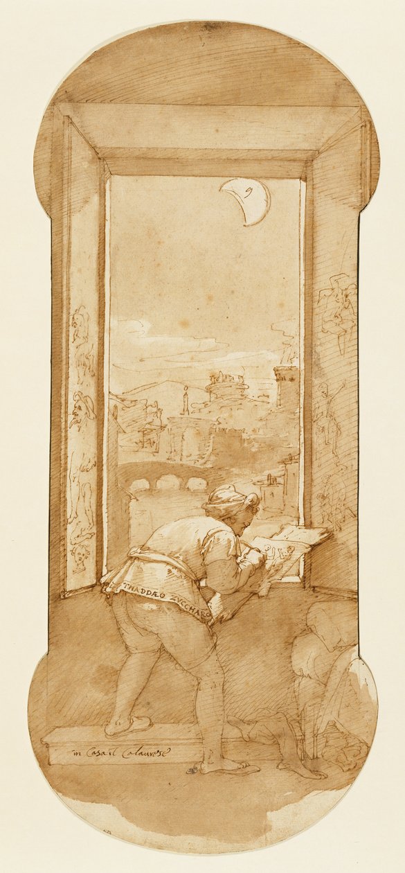 Taddeo dibujando a la luz de la luna en la casa de Calabrese de Federico Zuccaro