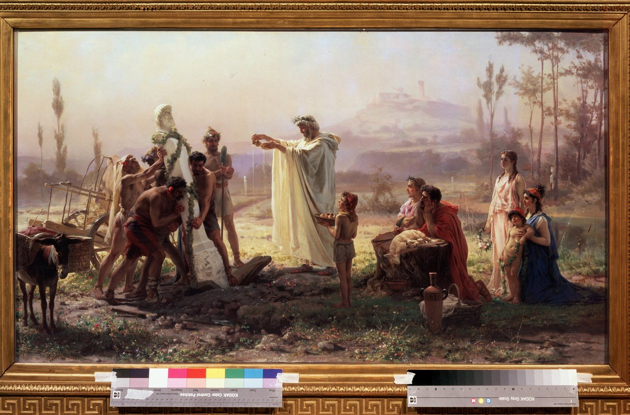 Antigua Grecia: ""Ceremonia en homenaje al dios Hermes"" Pintura de Feodor Andreyevich Bronnikov (1827-1902) 1874 Dim. 70x123 cm Galería Estatal Tretyakov Moscú de Fedor Andreevich Bronnikov