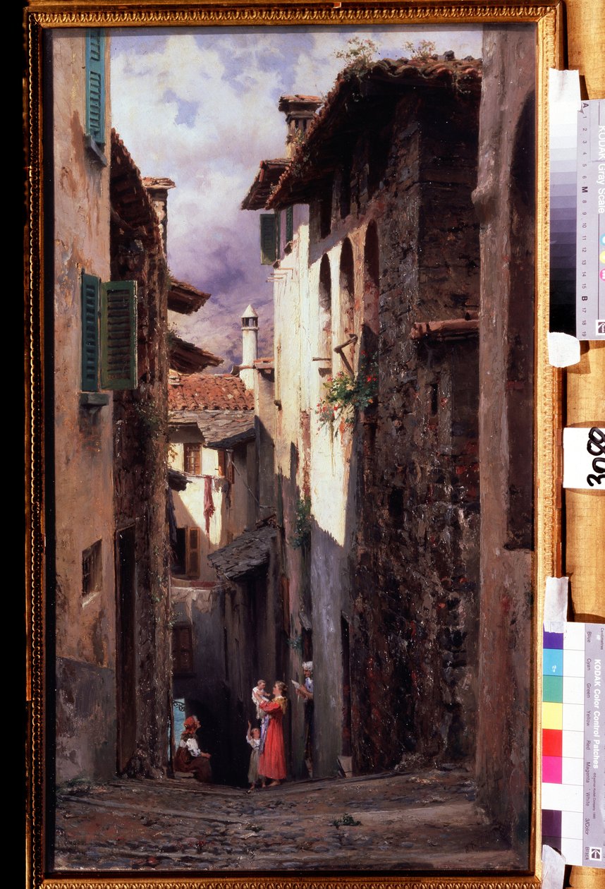 ""Scene de rue a Bellagio en Italie"" Peinture de Feodor Andreyevich Bronnikov (1827-1902) 1875 Galería Estatal Tretyakov, Moscou de Fedor Andreevich Bronnikov