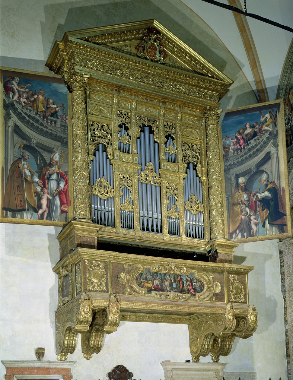 Vista del órgano de la iglesia, c.1590 (técnica mixta) de Felice Brusasorci