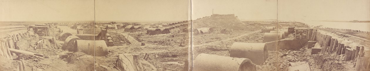 Parte trasera del fuerte norte Taku después de su captura mostrando la retirada del ejército chino de Felice Beato